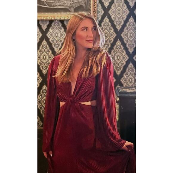 RAMY BROOK Kimberly Purple Metallic Accordion Pleat Corded Waist Cutout Dress M - Picture 13 of 13